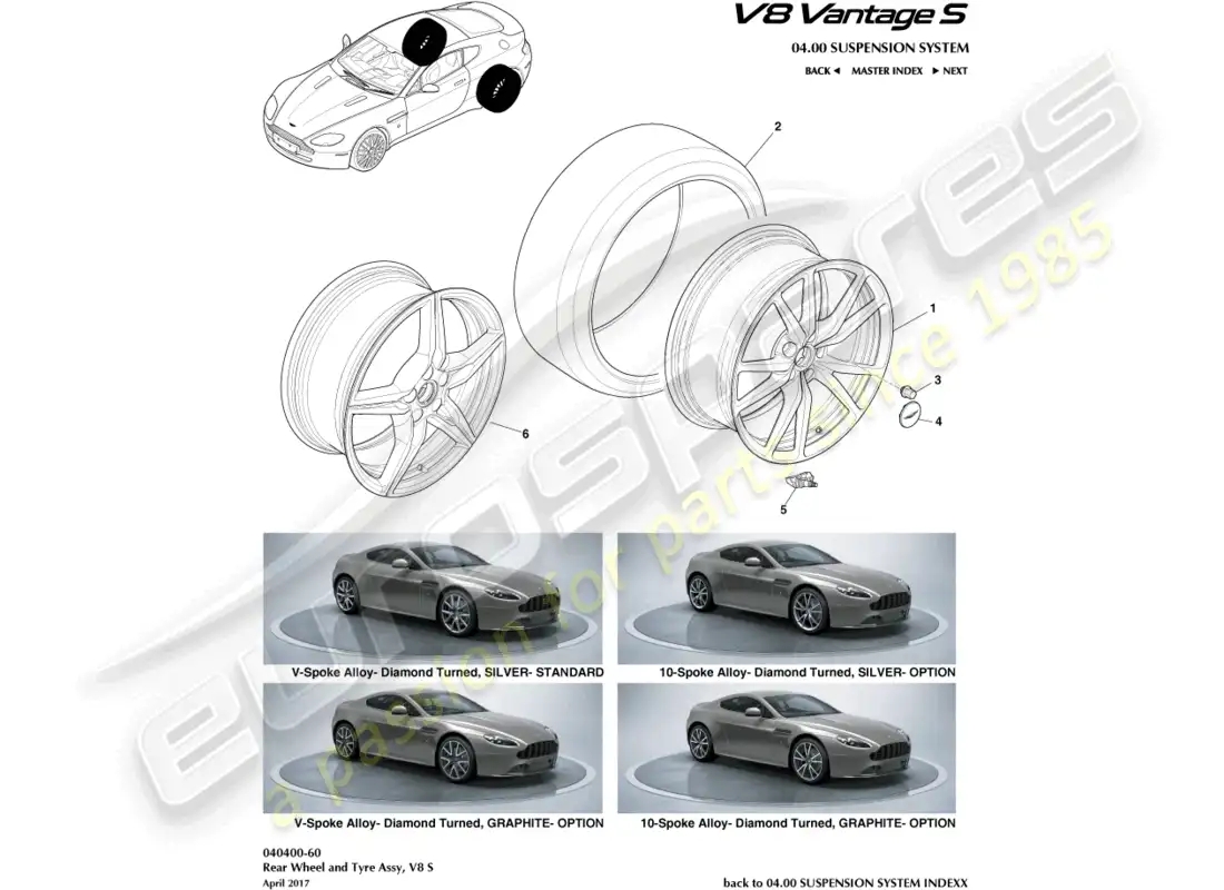 aston martin v8 vantage (2008) ruedas y neumáticos traseros, 12.25my en el diagrama de piezas