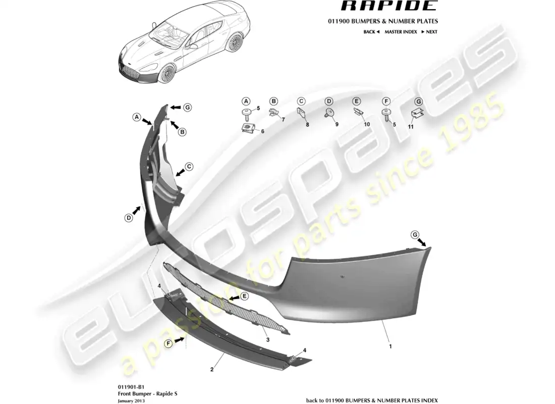 aston martin rapide (2012) parachoques delantero, s diagrama de piezas