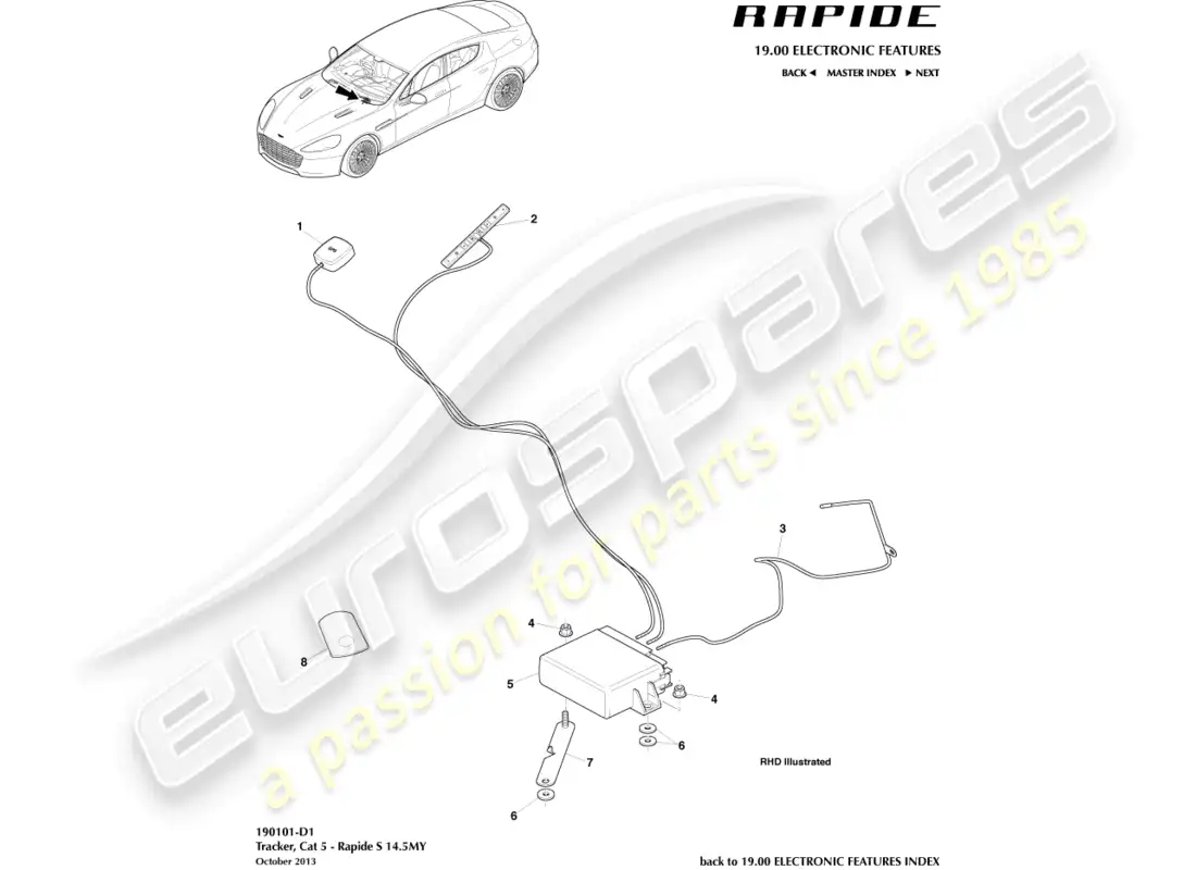 aston martin rapide (2012) rastreador cat 5, 14.5my diagrama de piezas
