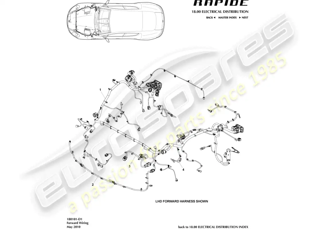 aston martin rapide (2011) arnés delantero, a 13my diagrama de piezas