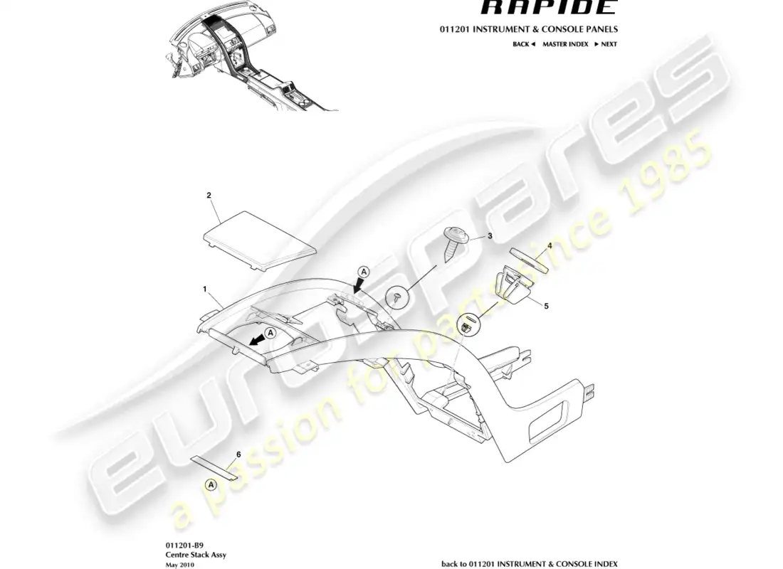 aston martin rapide (2018) moldura central diagrama de piezas