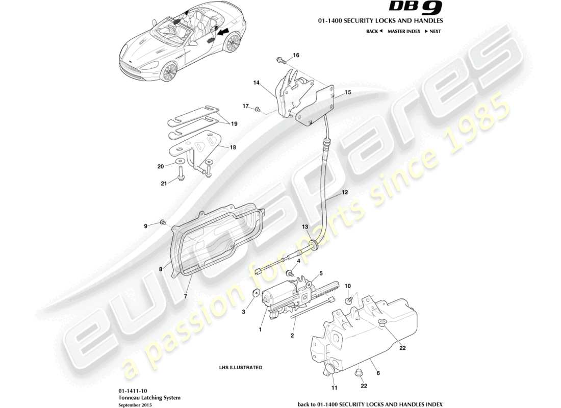 aston martin db9 (2017) pestillos de lona diagrama de piezas