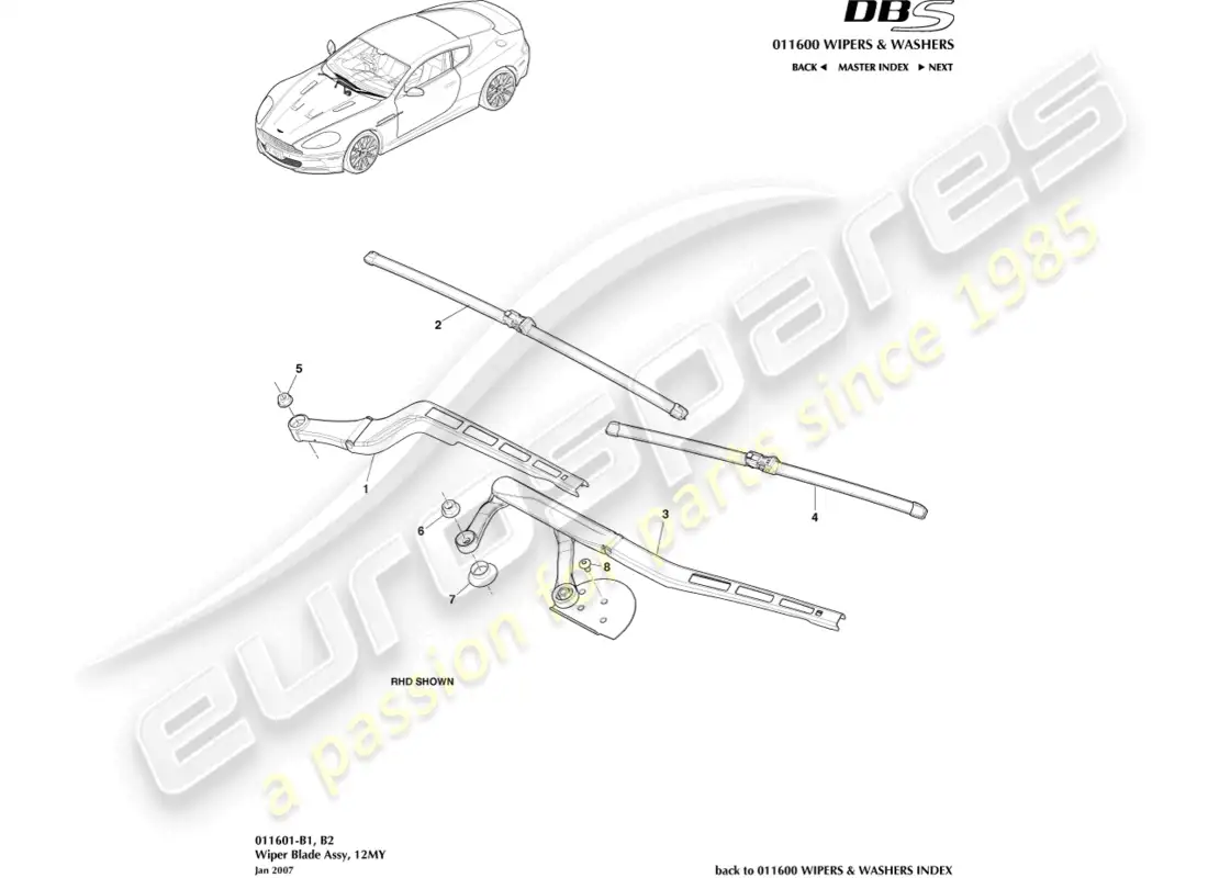 aston martin dbs (2013) wiper blade assembly, 12my diagrama de piezas