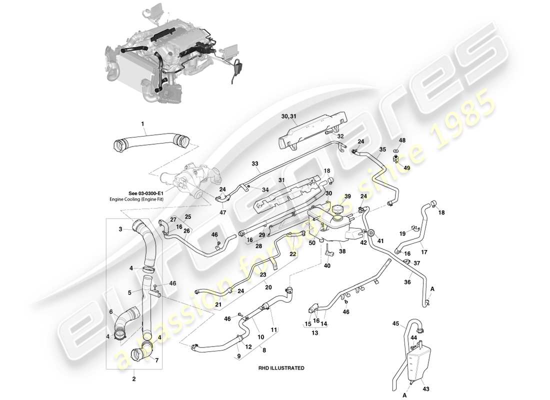 aston martin vanquish (2013) depósito de refrigerante y mangueras diagrama de piezas