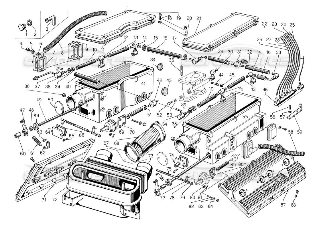lamborghini jalpa 3.5 (1984) diagrama de piezas del sistema de combustible (válido para ee. uu., mayo 1985)