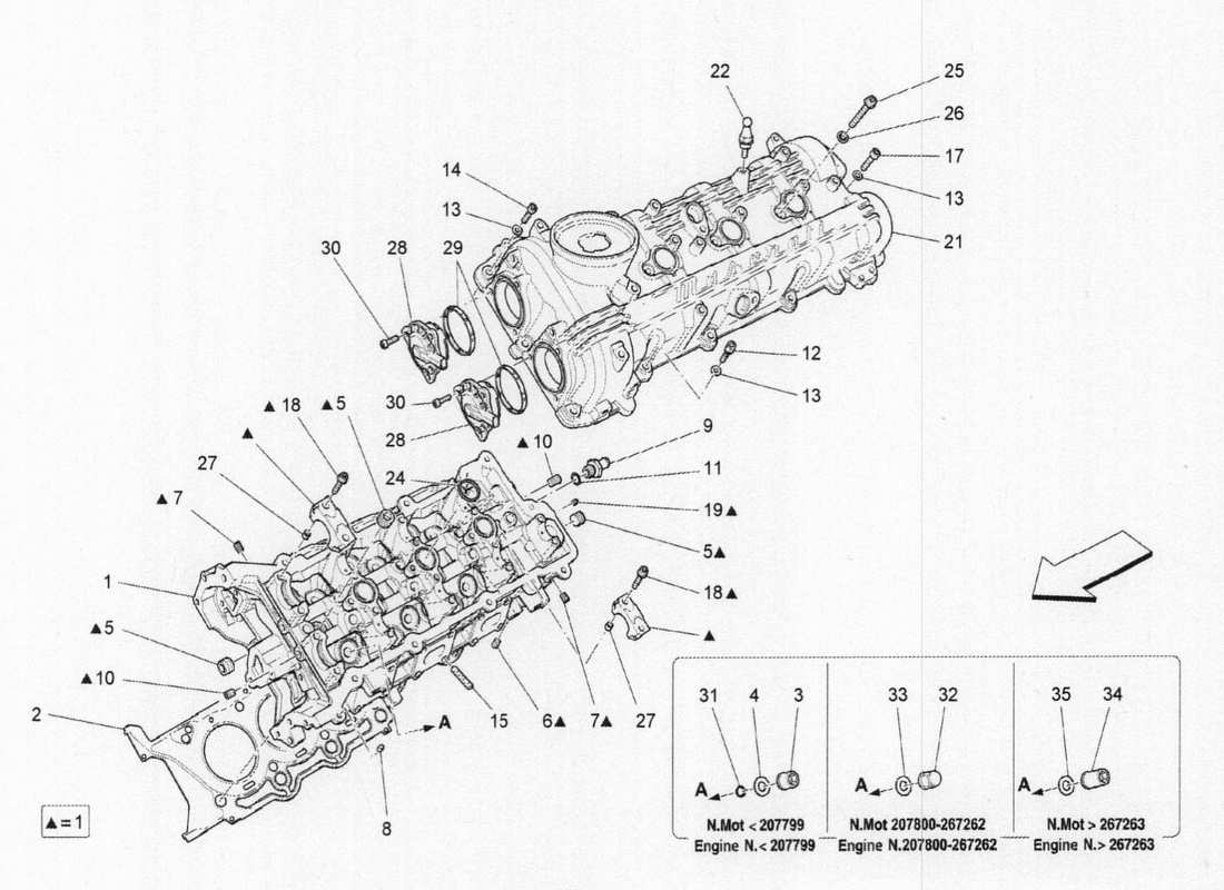 maserati qtp. v6 3.0 bt 410bhp 2015 diagrama de piezas de la culata izquierda