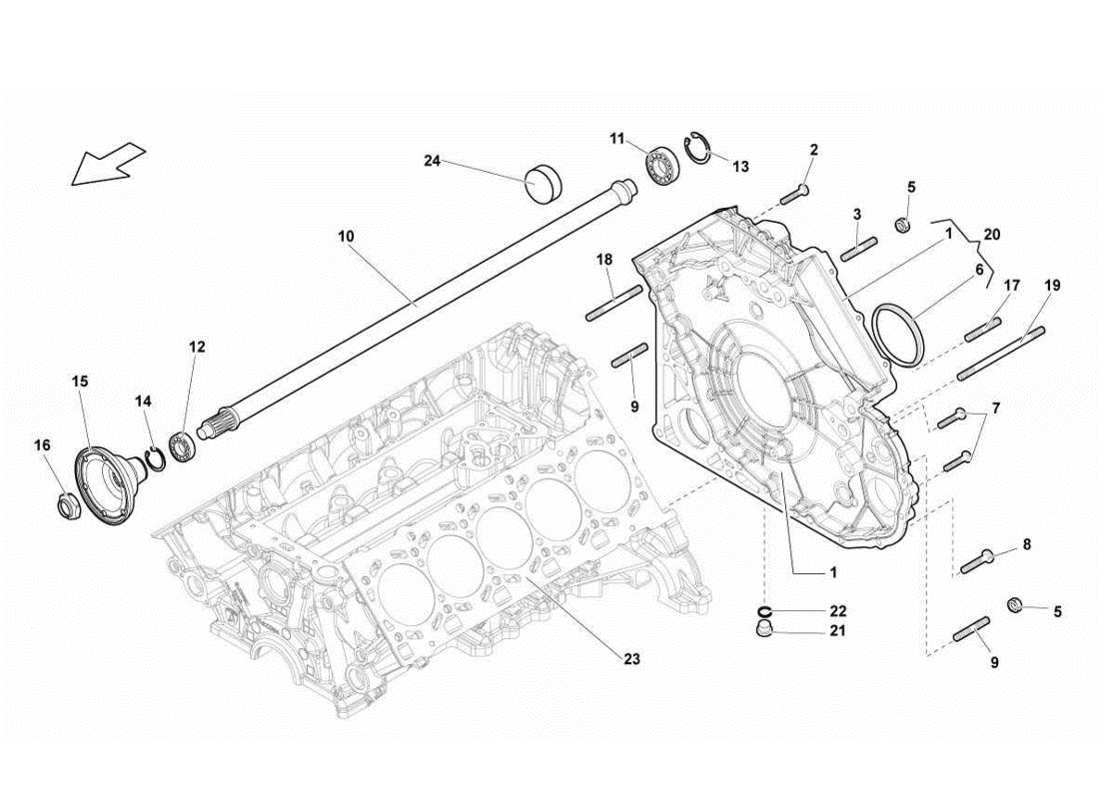 lamborghini gallardo lp570-4s perform cubierta de la cadena de distribución - diagrama de piezas del eje de la hélice