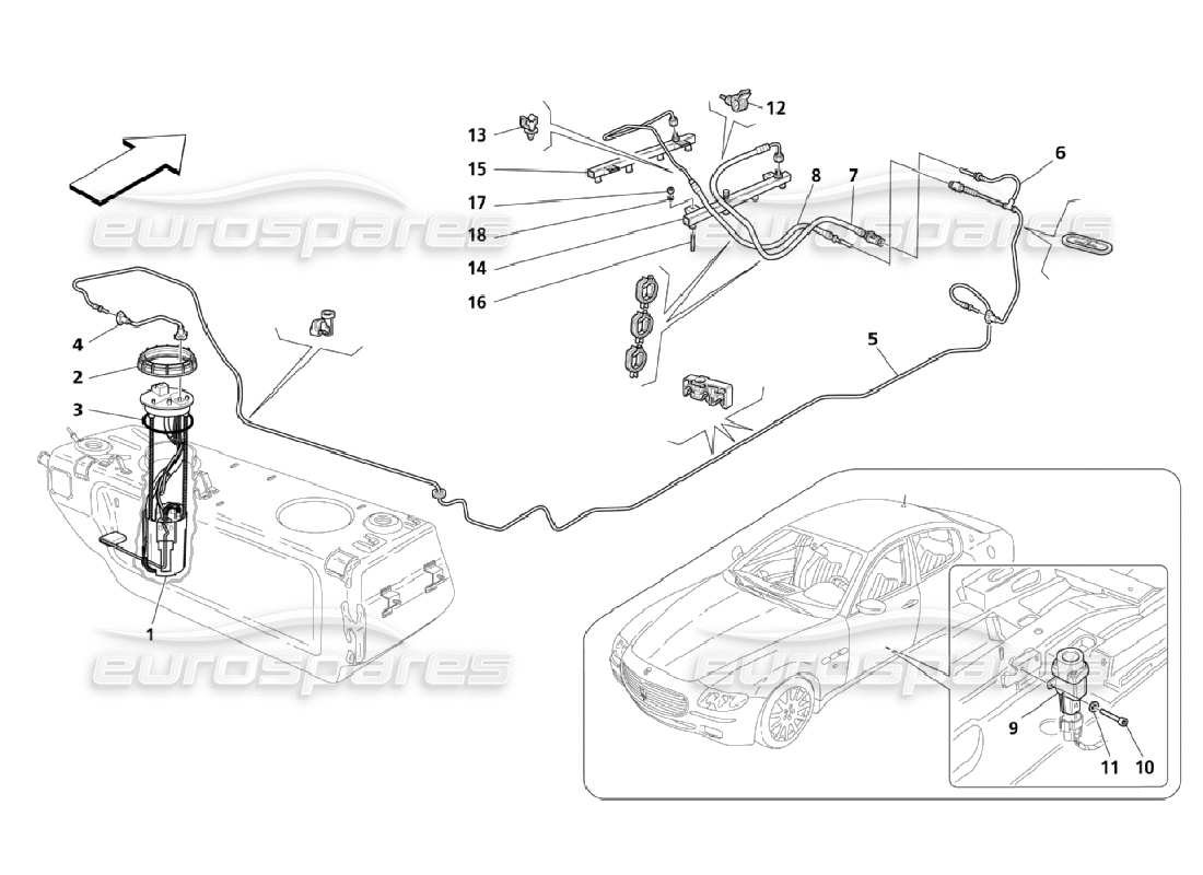 maserati qtp. (2006) 4.2 bombas y tuberías de combustible: válido desde el diagrama de piezas 24275 del automóvil