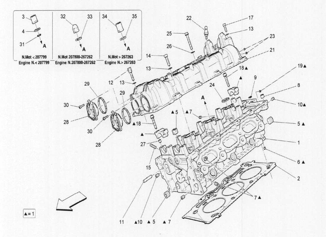 maserati qtp. v6 3.0 bt 410bhp 2015 diagrama de piezas de la culata derecha
