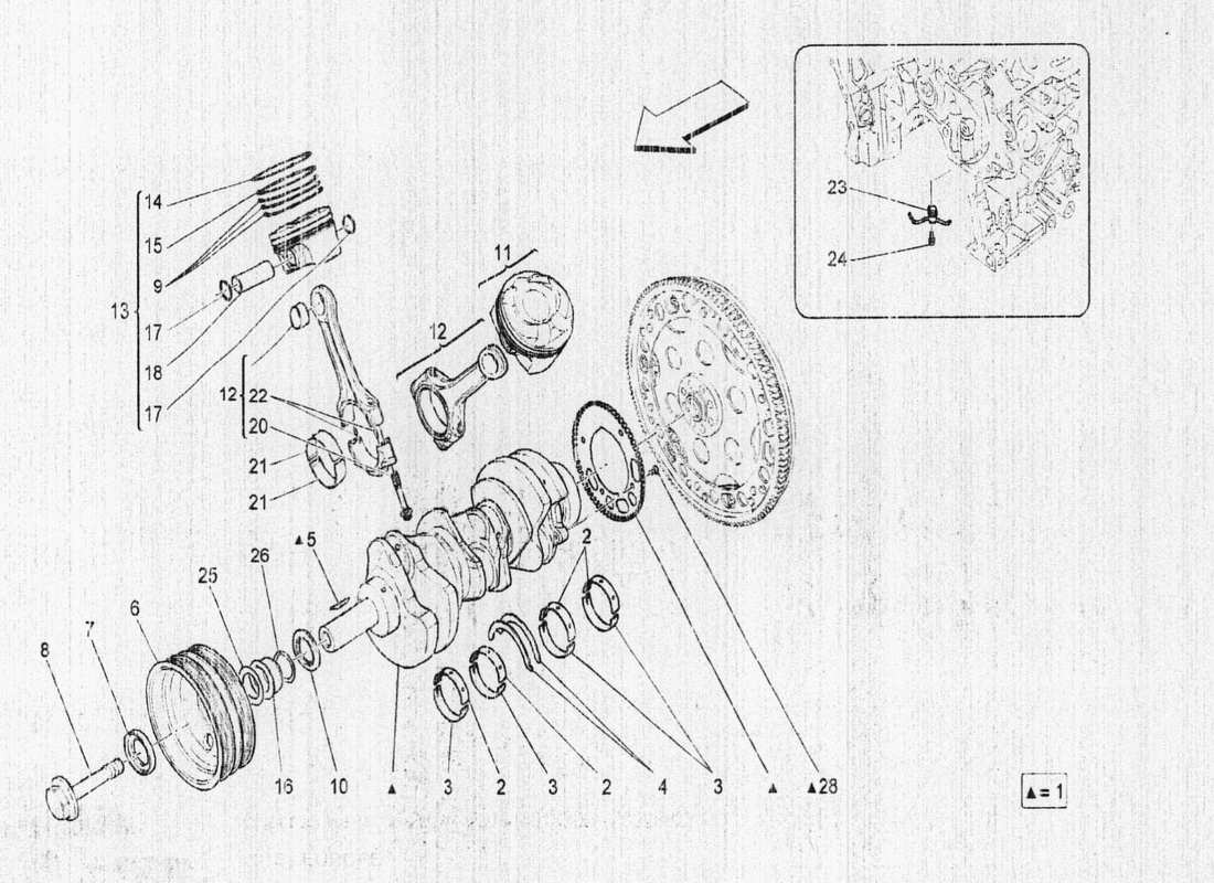 maserati qtp. v6 3.0 bt 410bhp 2015 diagrama de piezas del mecanismo de manivela