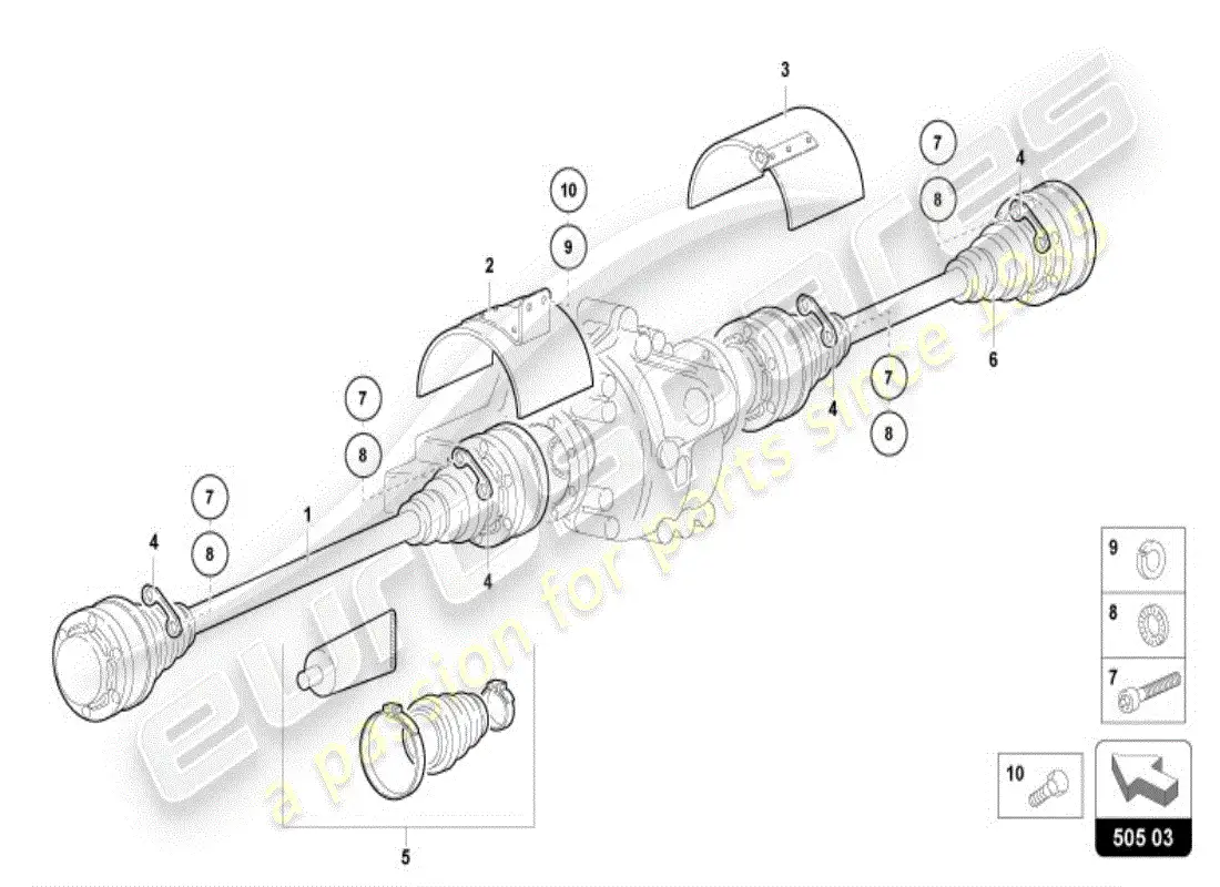 lamborghini diablo vt (1996) diagrama de pieza del eje trasero