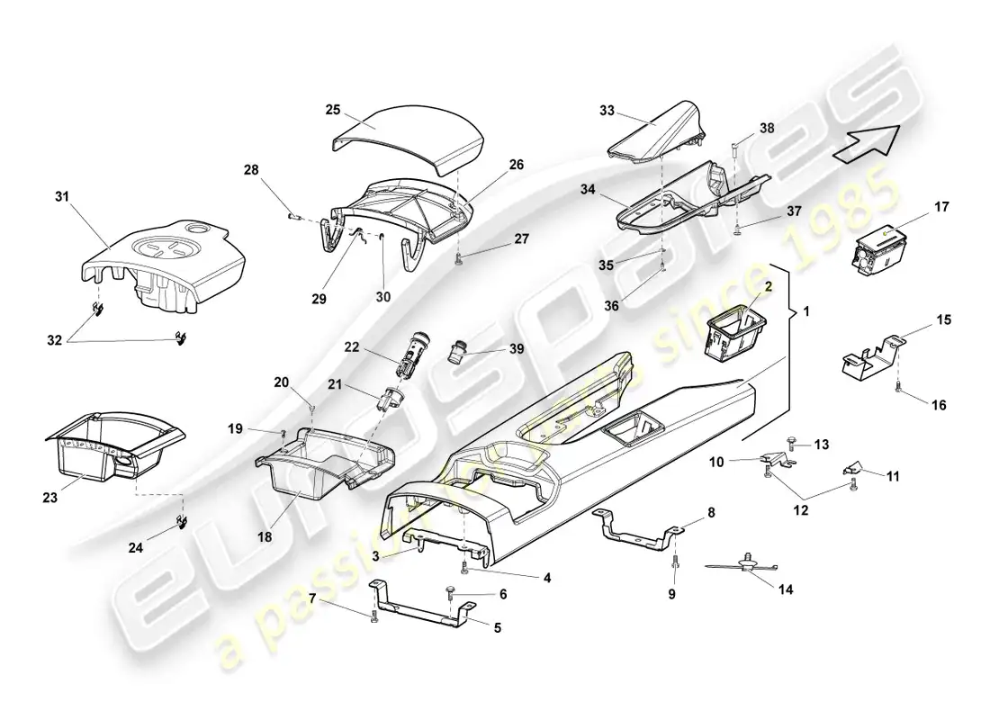 lamborghini gallardo spyder (2006) consola central diagrama de piezas