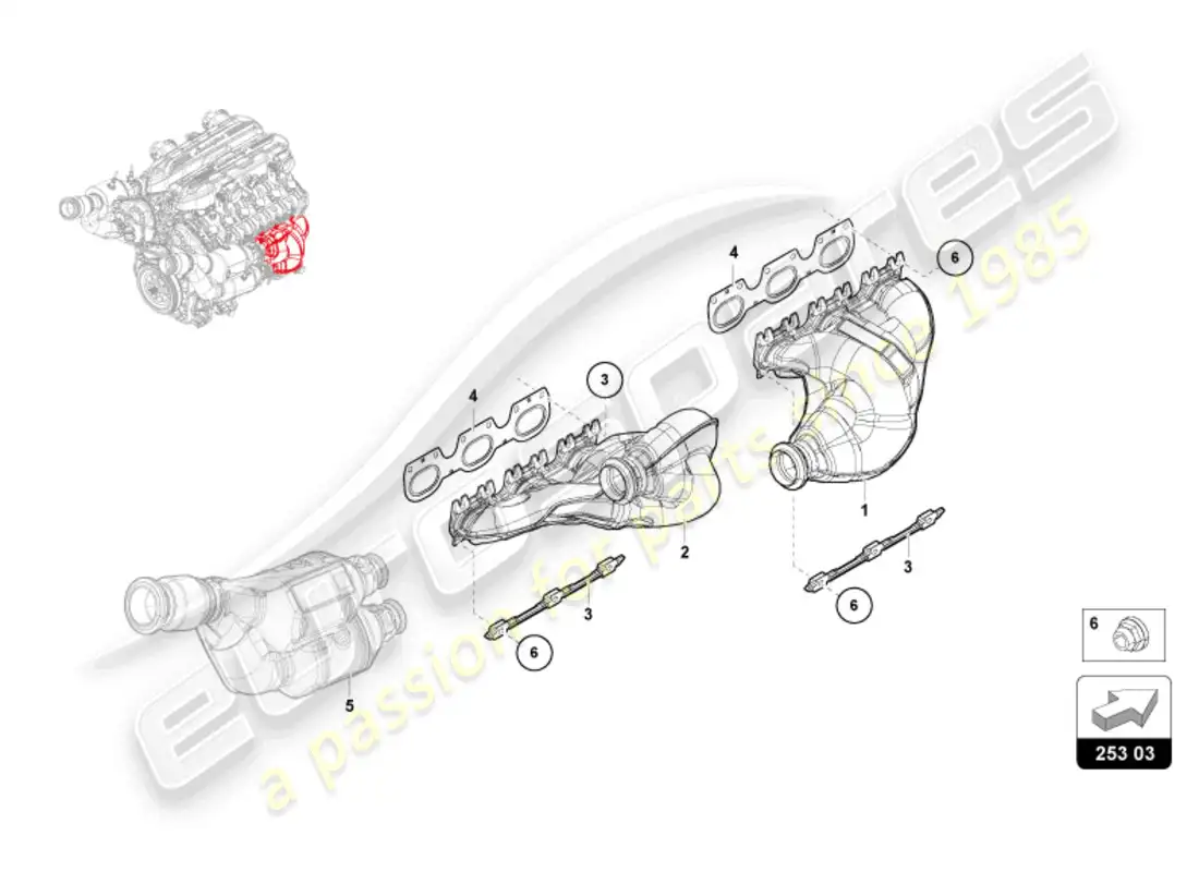 lamborghini revuelto coupe (2024) sistema de escape diagrama de piezas