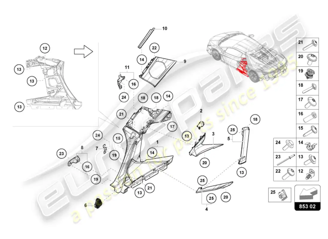 lamborghini revuelto coupe (2024) miembro lateral diagrama de piezas