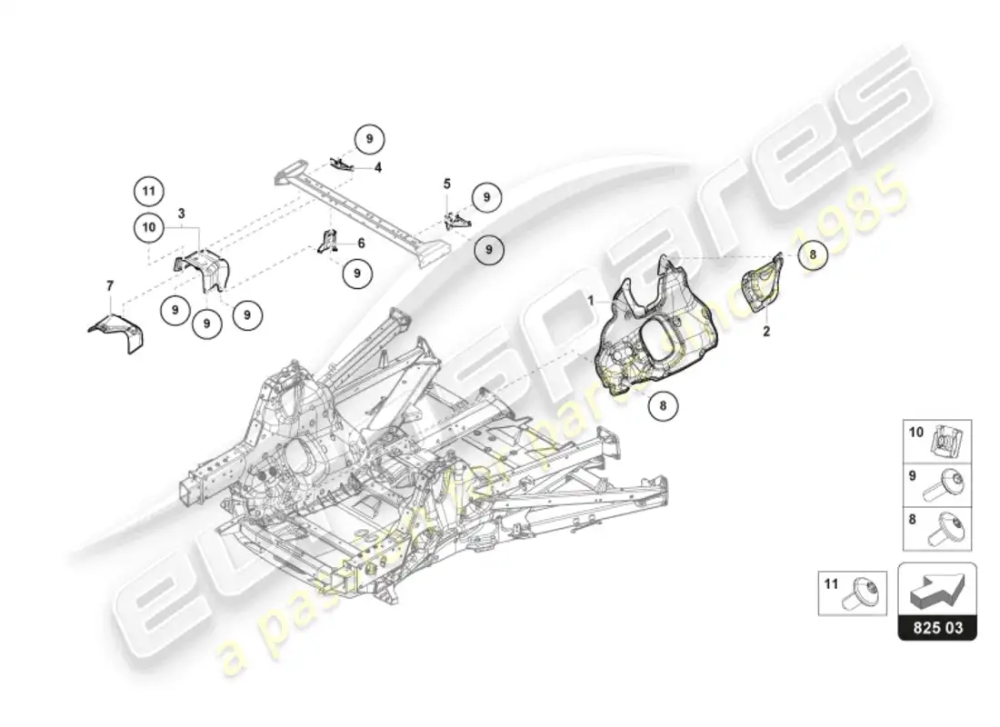 lamborghini revuelto coupe (2024) escudo térmico diagrama de piezas