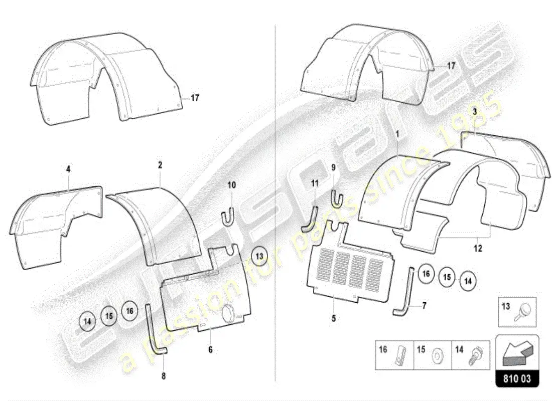 lamborghini diablo vt (1999) alojamiento de la rueda trasera diagrama de piezas