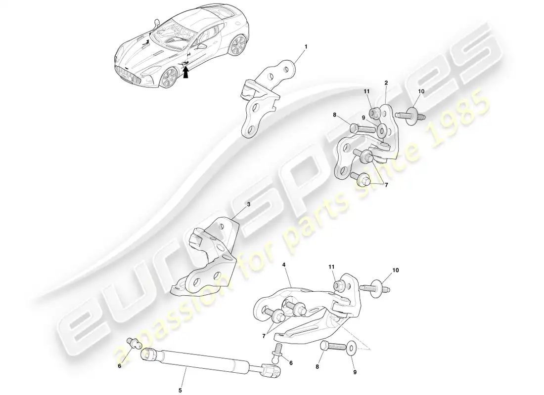 aston martin one-77 (2011) bisagras de puerta delantera diagrama de piezas
