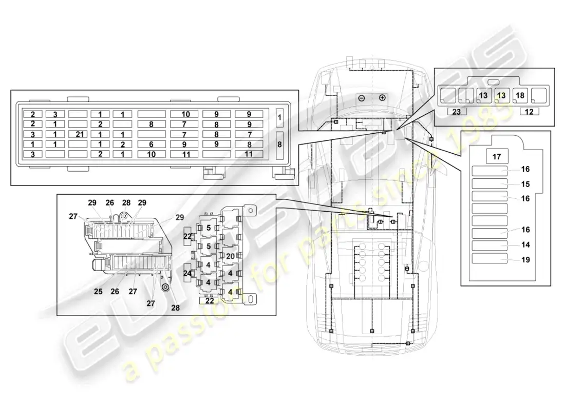 lamborghini lp570-4 sl (2014) electricidad central diagrama de piezas