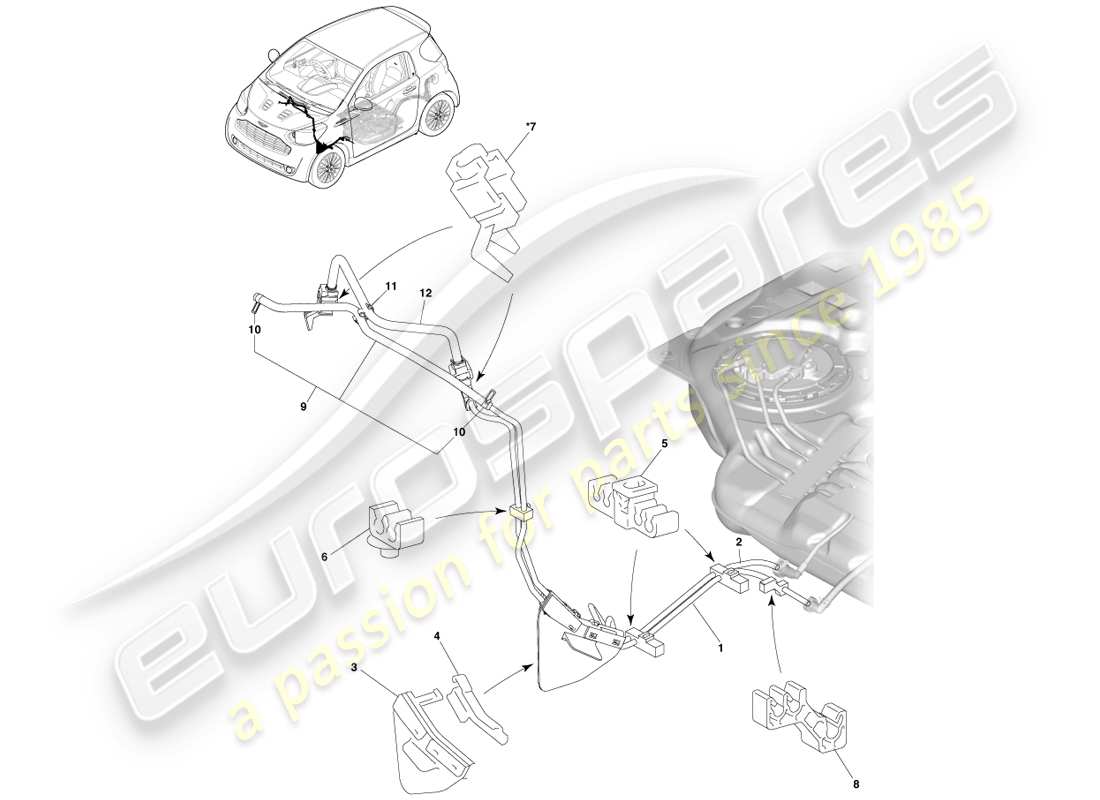 aston martin cygnet (2012) diagrama de piezas de distribución de combustible
