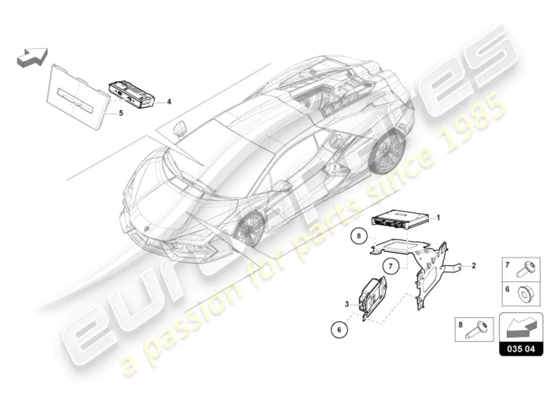 lamborghini revuelto coupe (2024) caja de comunicación diagrama de piezas