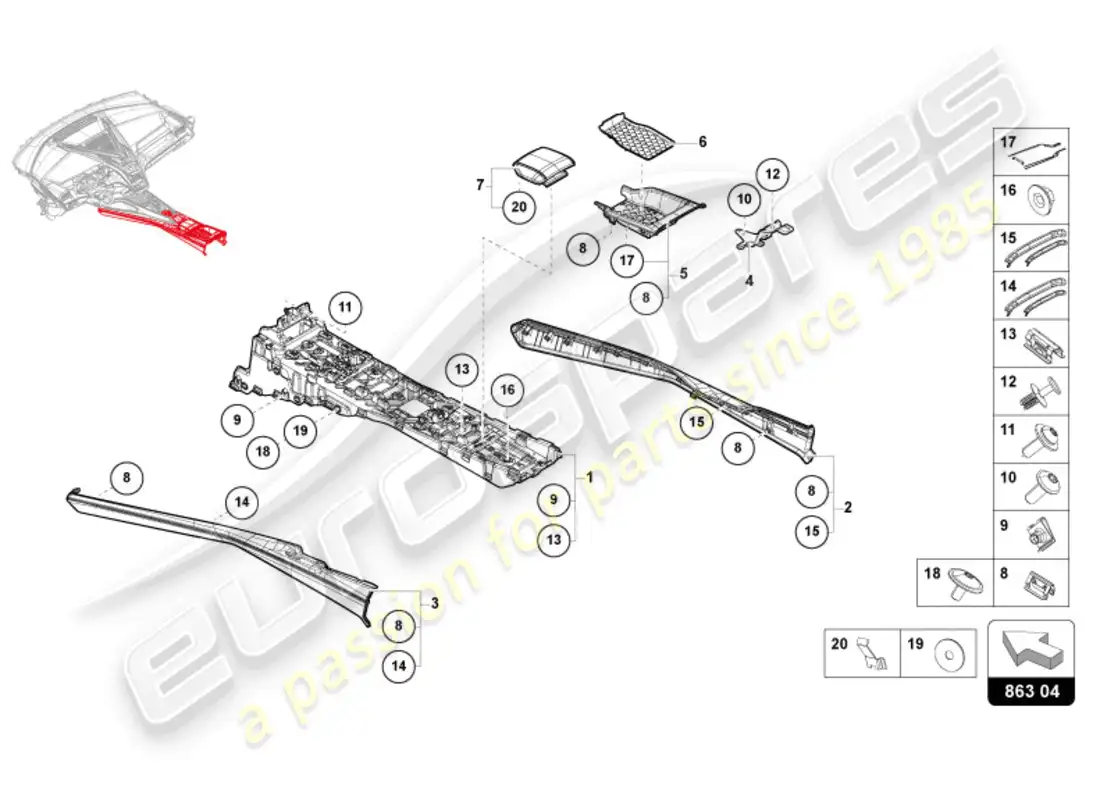 lamborghini revuelto coupe (2024) consola central diagrama de piezas
