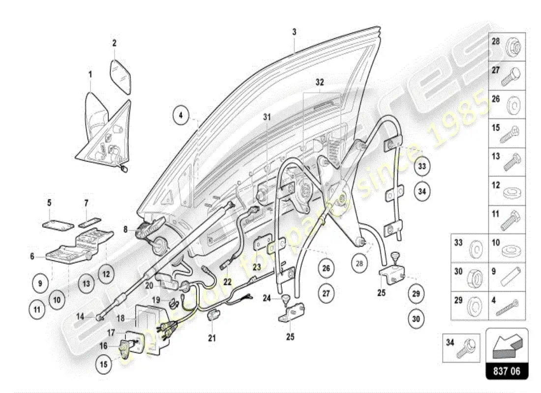 lamborghini diablo vt (1997) espejo de puerta y exterior diagrama de piezas