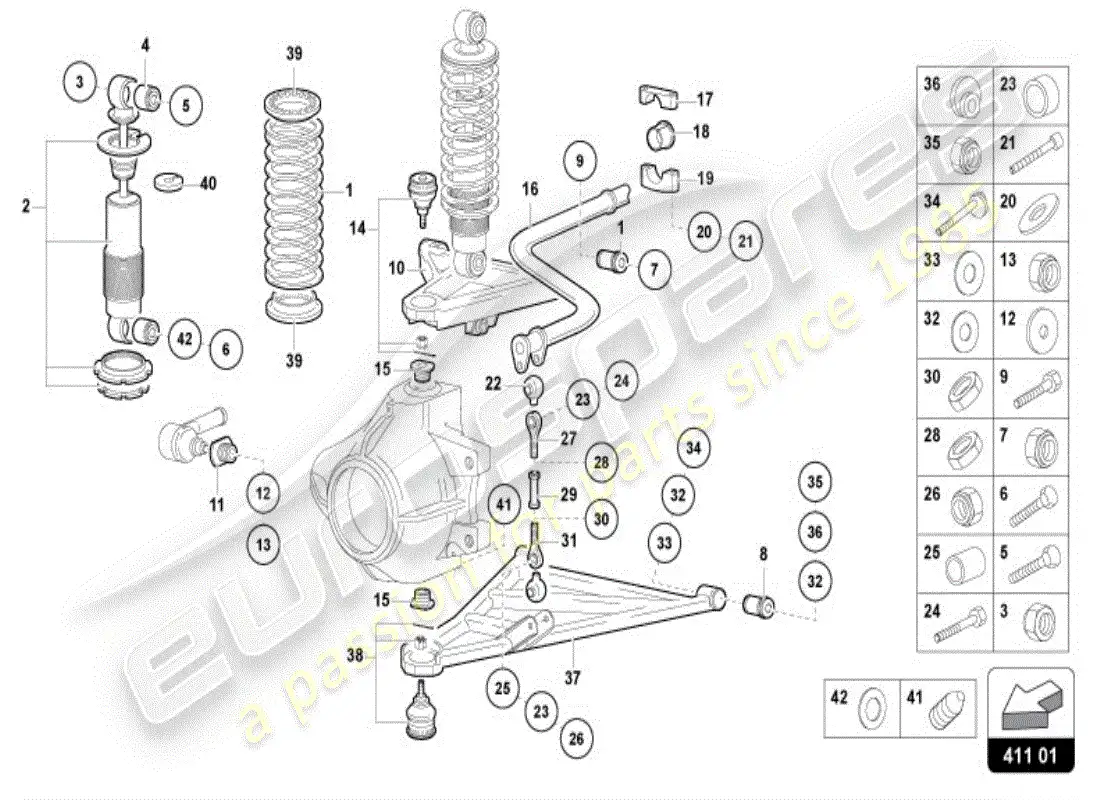 lamborghini diablo vt (1996) diagrama de piezas de suspensión delantera