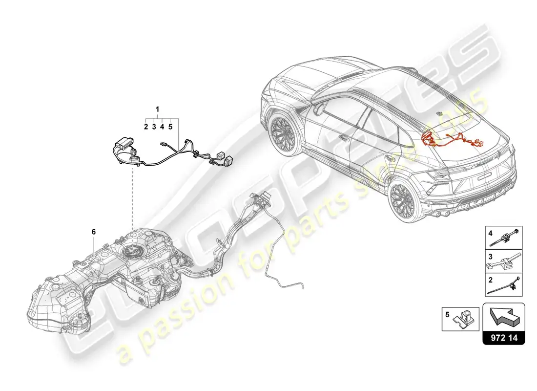 lamborghini urus (2019) juego de cableado para depósito de combustible diagrama de piezas