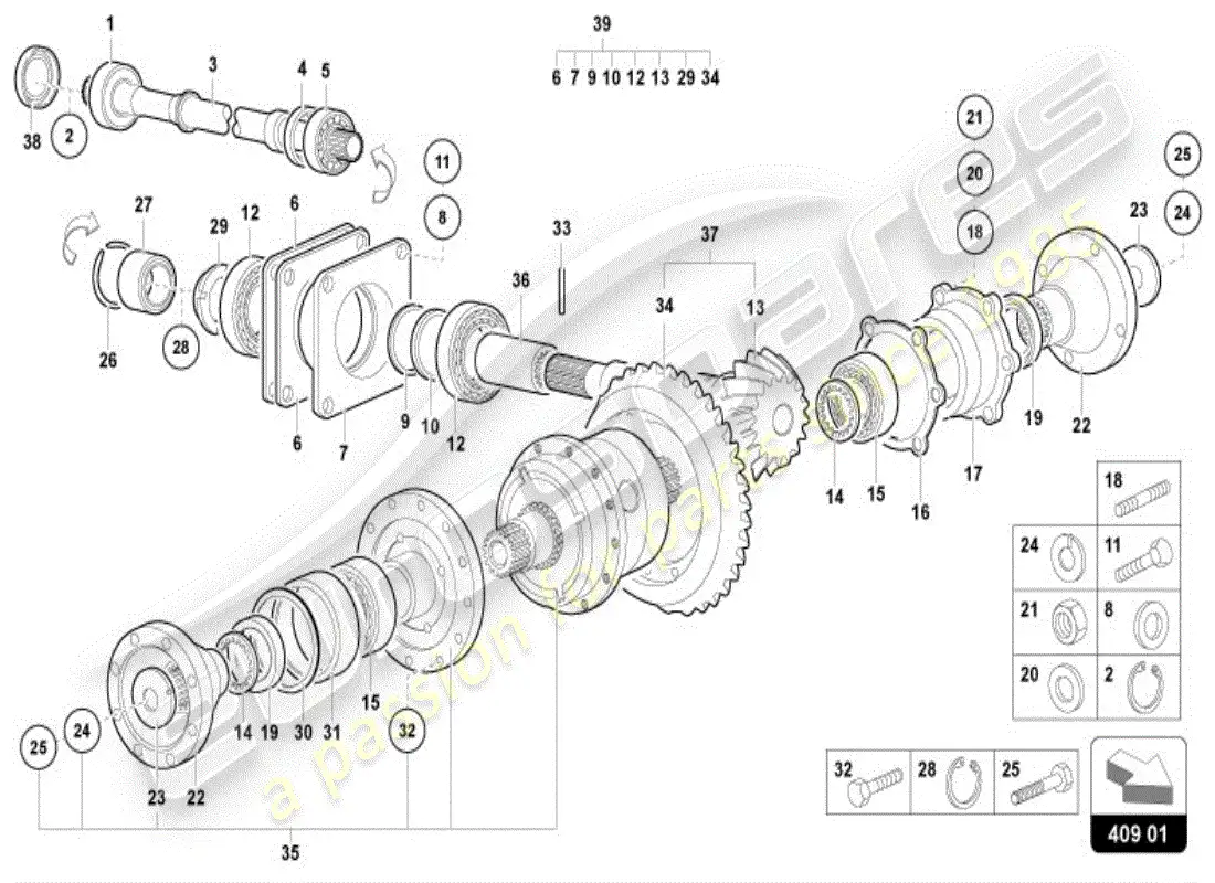 lamborghini diablo vt (1996) diagrama de piezas del diferencial del eje delantero