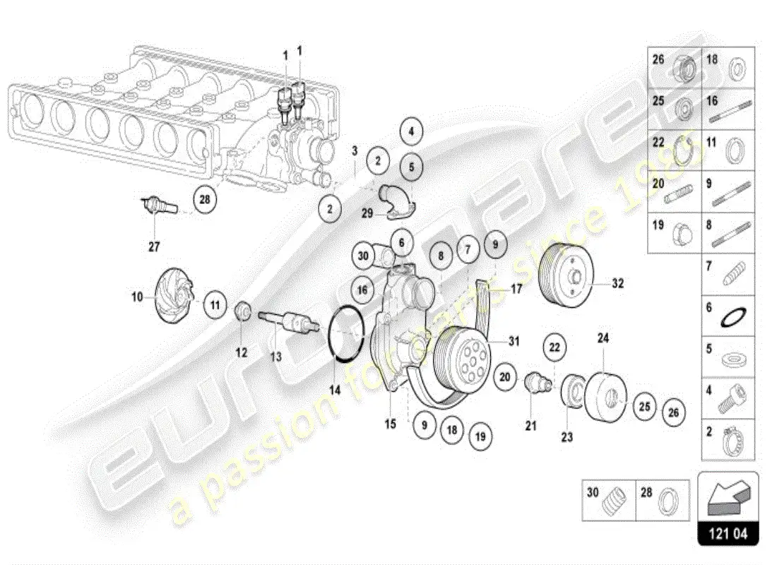 lamborghini diablo vt (1997) bomba de refrigerante diagrama de piezas