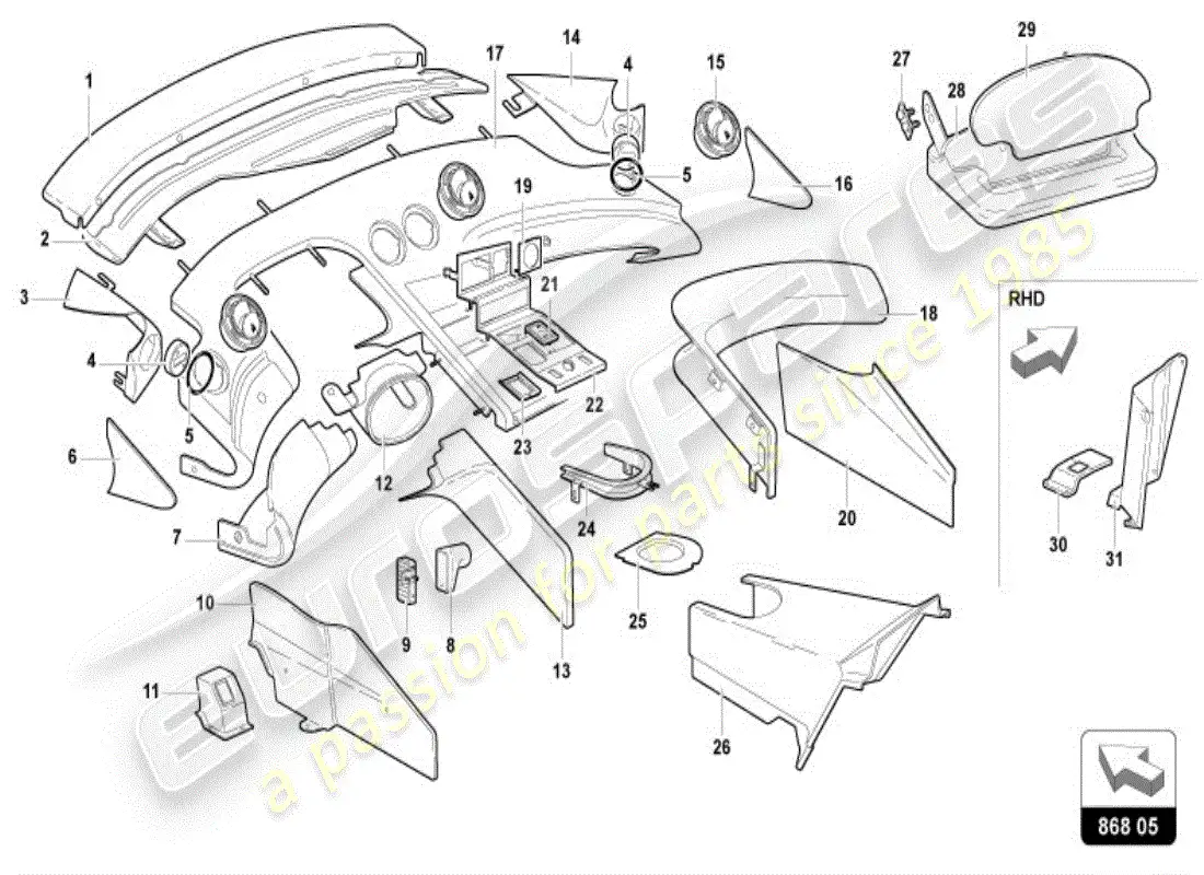 lamborghini diablo vt (1997) decoración interior diagrama de piezas