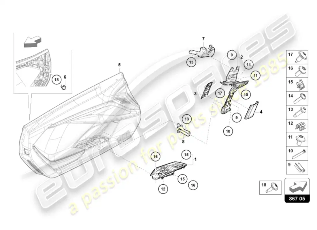 lamborghini revuelto coupe (2024) moldura para puerta diagrama de piezas