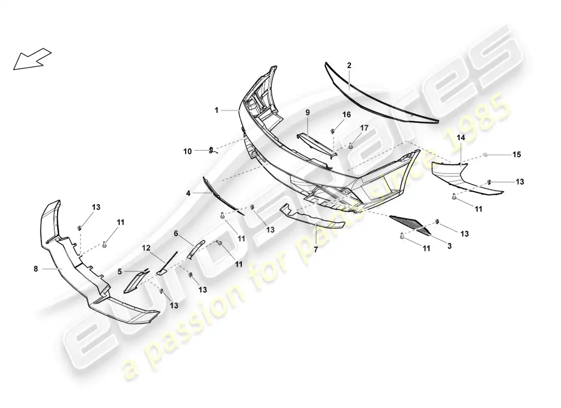 lamborghini lp560-4 coupe fl ii (2013) parachoques delantero diagrama de piezas