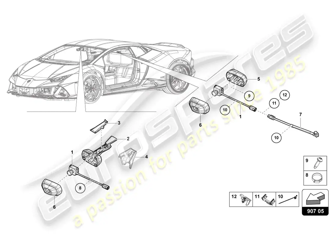 lamborghini evo spyder (2023) piezas eléctricas para sistema de grabación de video y telemetría diagrama de piezas