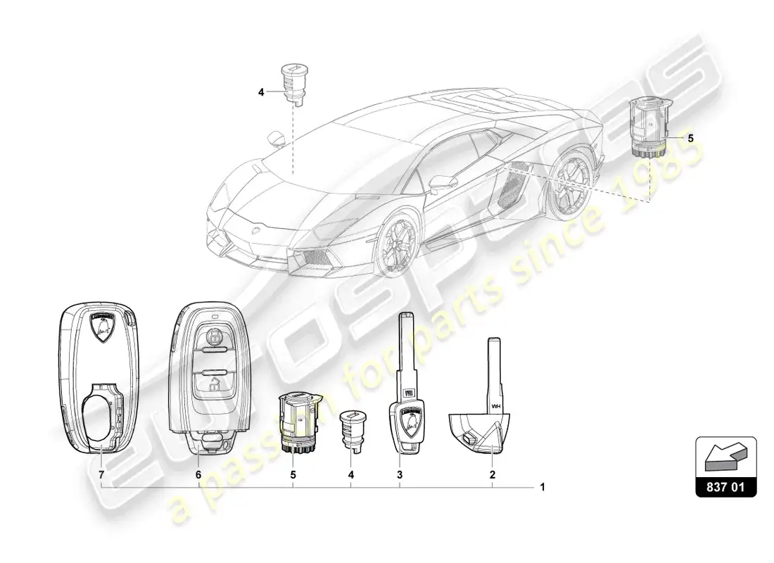 lamborghini ultimae roadster (2022) cilindro de cerradura con llaves diagrama de piezas