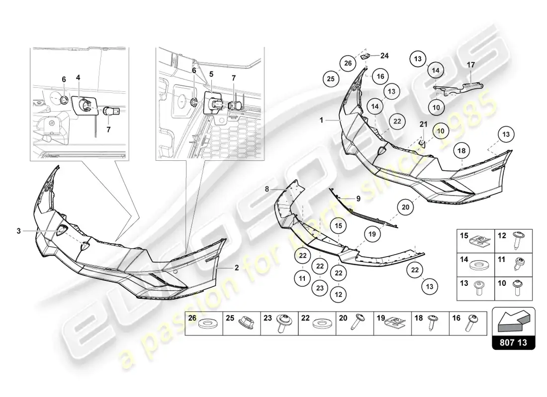 lamborghini ultimae roadster (2022) parachoques delantero completo diagrama de pieza