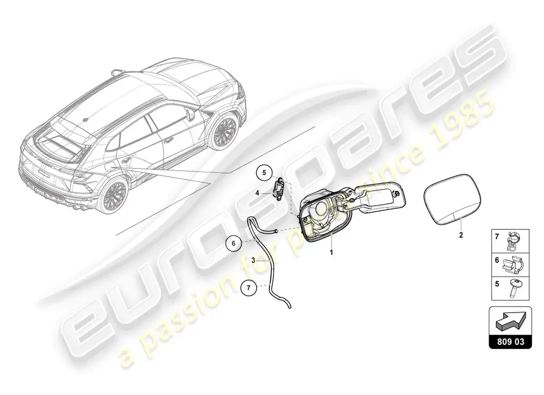 lamborghini urus performante (2023) tapa de llenado de combustible diagrama de piezas