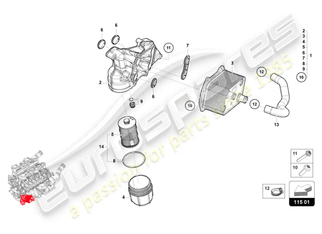 lamborghini revuelto coupe (2024) elemento filtrante de aceite diagrama de piezas