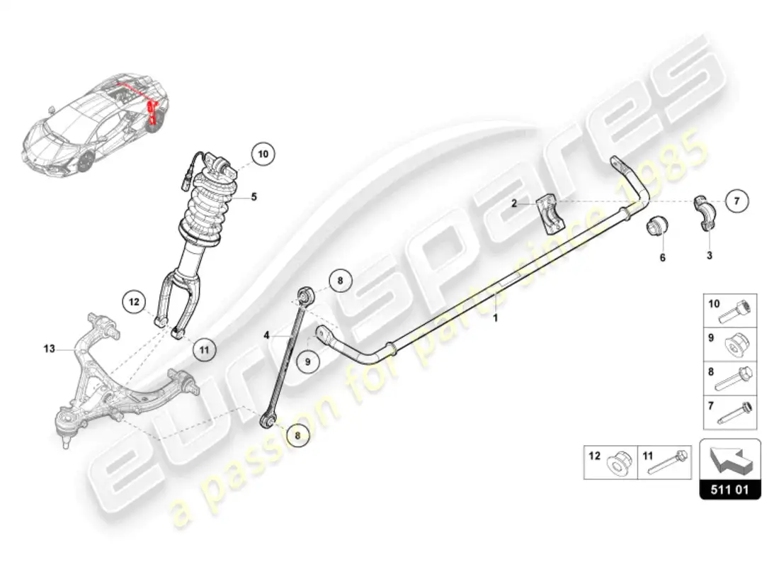 lamborghini revuelto coupe (2024) amortiguador trasero diagrama de piezas