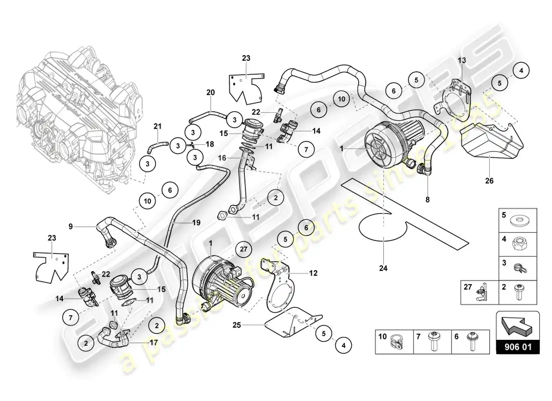 lamborghini countach lpi 800-4 (2022) bomba de aire secundario diagrama de piezas