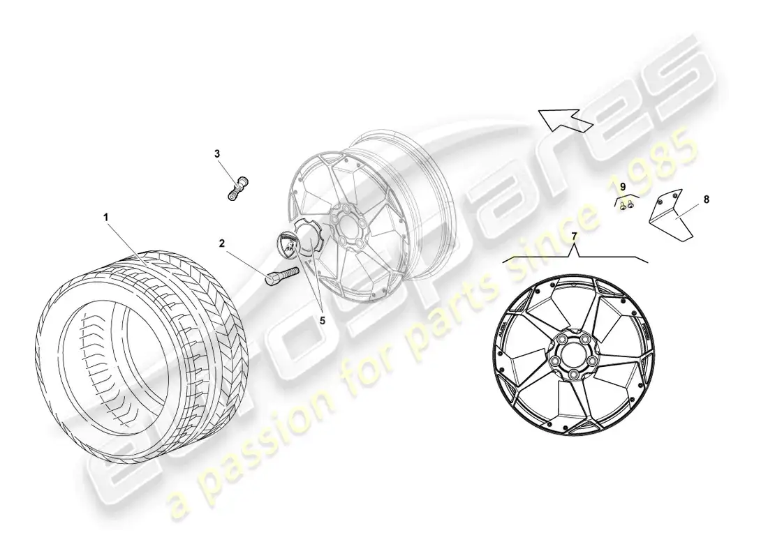 lamborghini reventon roadster llanta de aluminio delantera diagrama de piezas