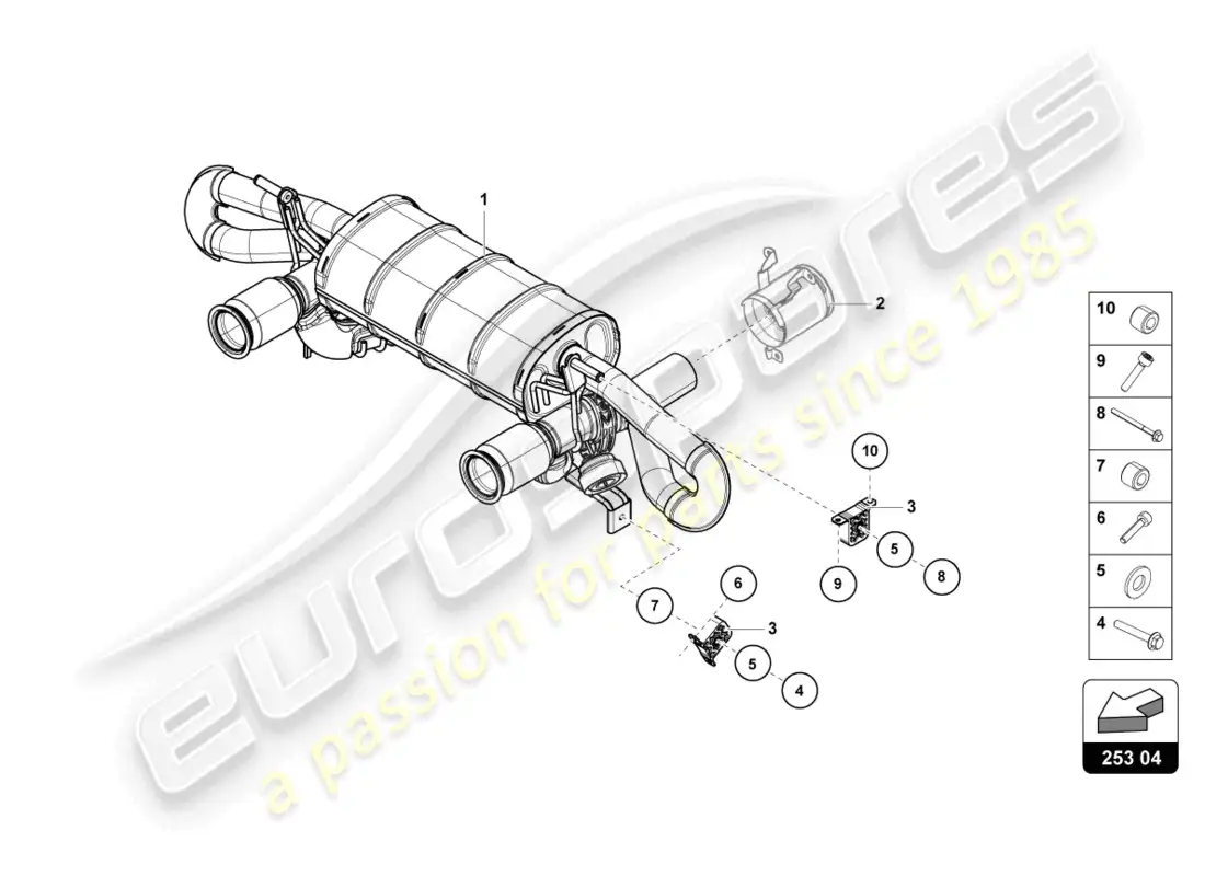 lamborghini evo coupe (2021) silenciador diagrama de piezas