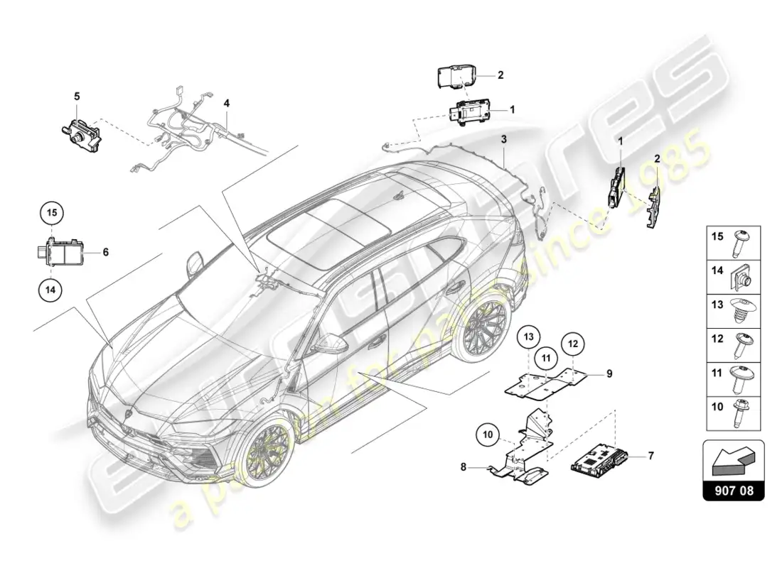 lamborghini urus (2021) unidad de control para asistencia de cambio de carril diagrama de piezas