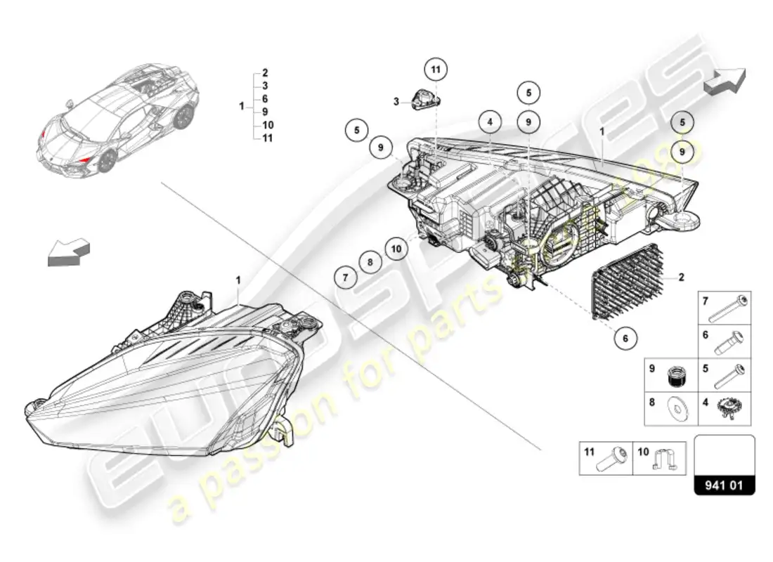 lamborghini revuelto coupe (2024) faro led diagrama de piezas