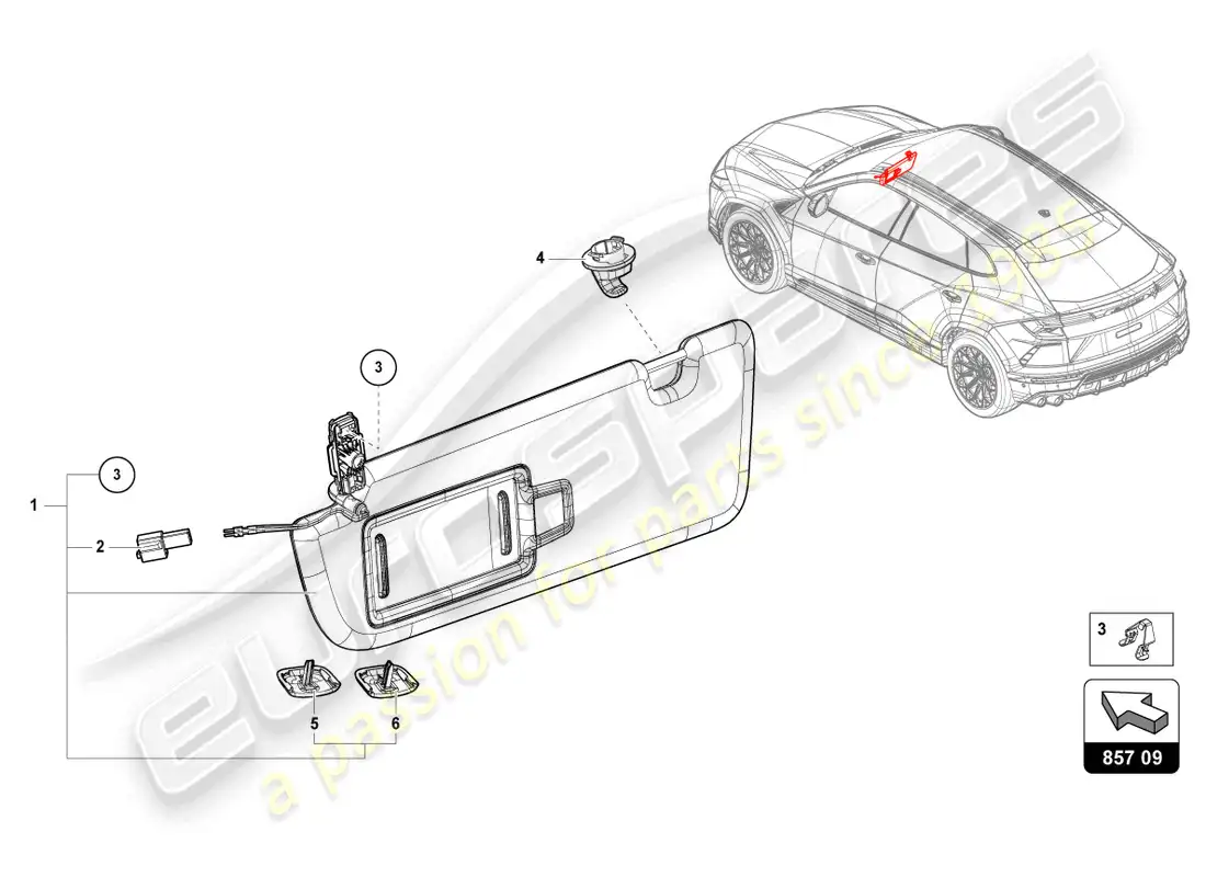 lamborghini urus (2021) parasol diagrama de piezas