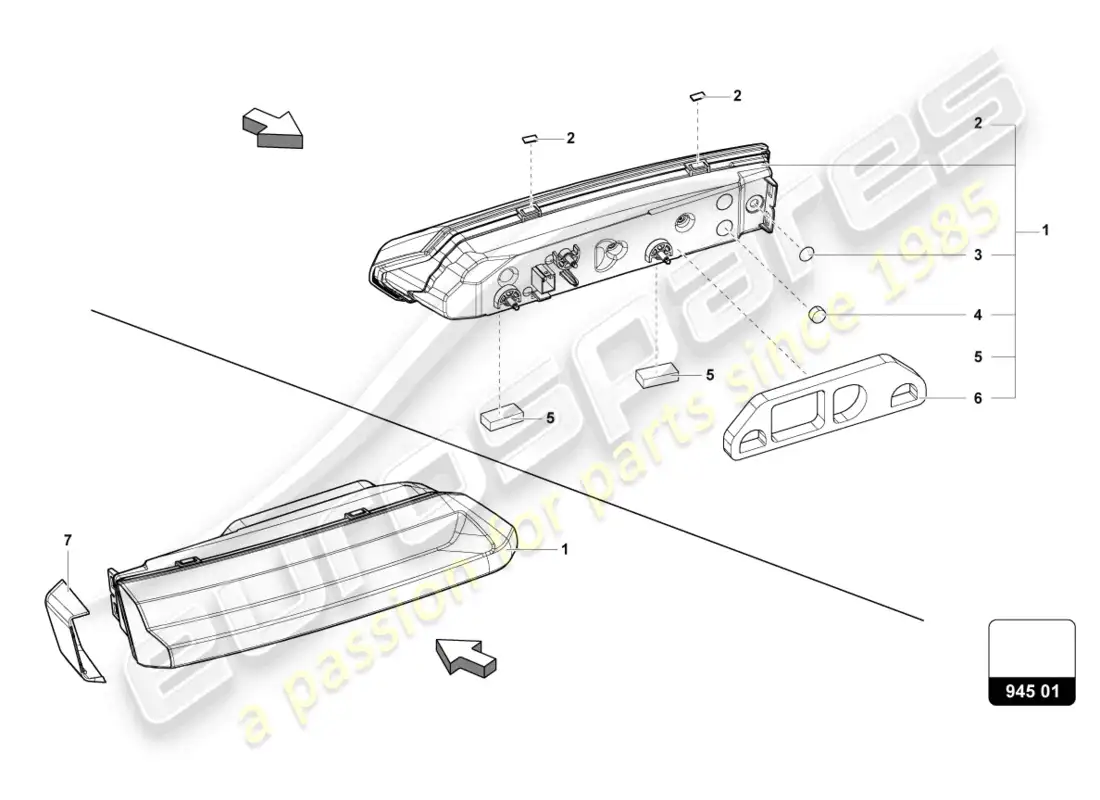 lamborghini urus (2021) faro adicional trasero diagrama de piezas