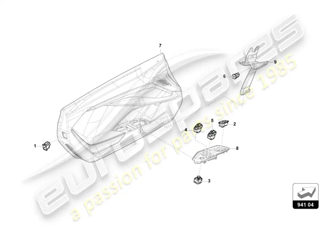 lamborghini revuelto coupe (2024) interruptor en el adorno de la puerta diagrama de piezas