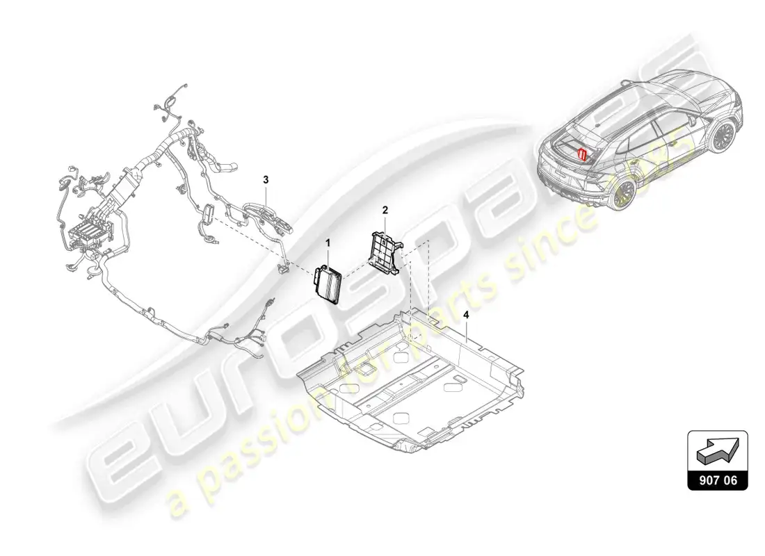 lamborghini urus (2021) unidad de control para tracción en las cuatro ruedas diagrama de piezas