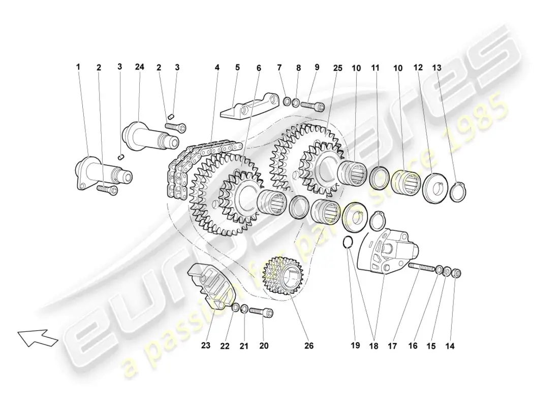 lamborghini lp640 coupe (2008) cadena de distribución diagrama de piezas
