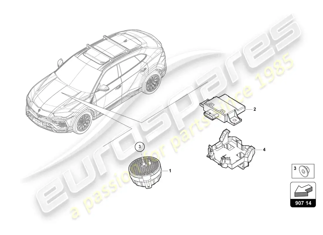 lamborghini urus (2020) piezas eléctricas para la producción de ruido del motor diagrama de piezas